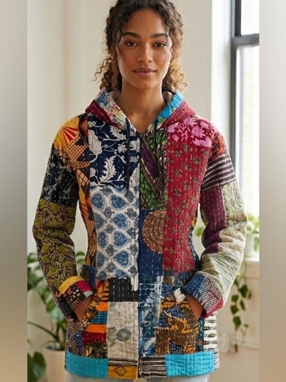 ✨ NWT Raj Hand-Stitched Kantha Patchwork Zip Hoodie – Size M ✨